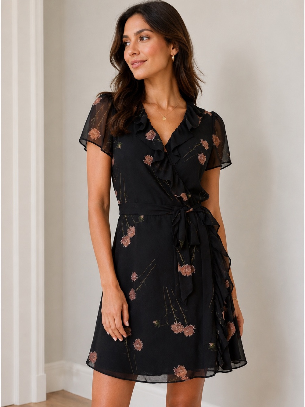 Madewell Black Floral Wrap Dress – Size Medium